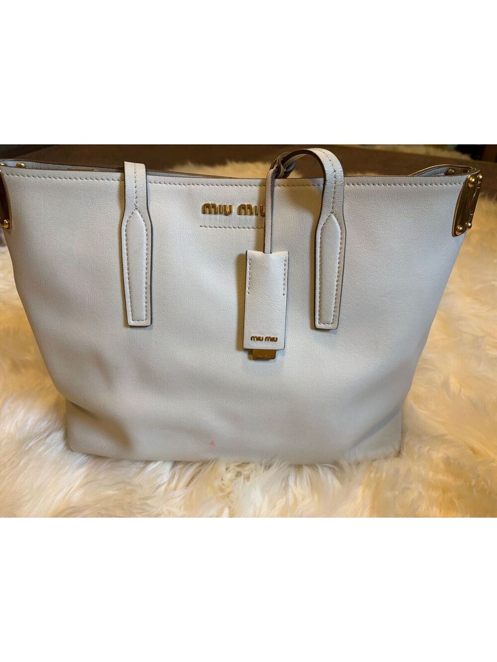 Miu miu white leather tote bag